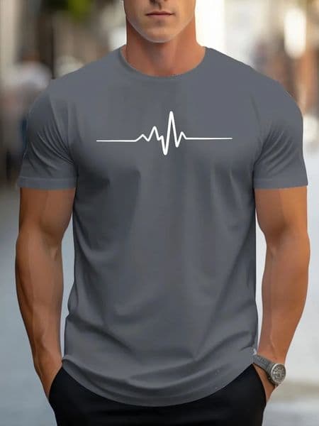 Fashionable Mens Summer Electrocardiogram Printed Comfortable and Breathable Round Neck Tshirt Outdoor Casual Top 260519