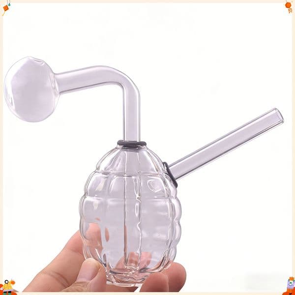 Creative Clear Grenade Shape Glass Oil burner Bong Per Thick Heady Water tobacco Pipe Smoking Bubbler Shisha Hookah with smoking Removable Banger bowl