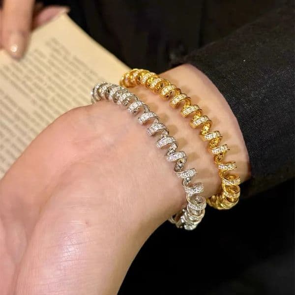 y DiamondStudded Coiled n Bangle Bracelet Sophisticated Aesthetic Wraparound Jewelry Accessory 260518