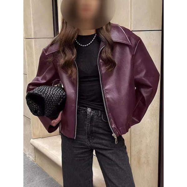 Jacket Retro Short Motorcycle Style Leather Jacket European And American Style Loose Jacket Fashionable Lapel Zipper Design Leather Jacket Designer Clothes
