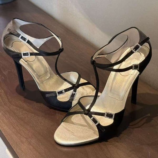 Vintage Gold High-Heeled Shoes 2025 Summer New Model Cross-Strap Roman Open-Toe Sandals For Women With Stiletto Heels
