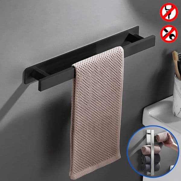 Adhesive Stand Towel Bar Shelf Black 304 Stainless Steel Wall Mounted Lavatory Kitchen Bathroom Towel Rack Bar Holder Hanger 260518