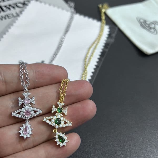 Viviane Vivienme Western Pendant Necklaces Jewerly Designer Viviennelies Westwoodies Saturn Necklace For Woman Man Jewerly Pink Mermaid Tears Necklace Saturn Wa