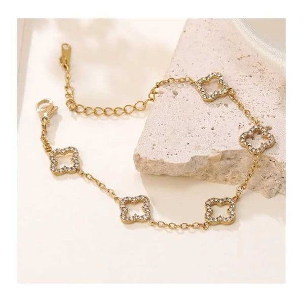 Stainss Steel Four-af Bracet Light Luxury High-end Gold-plated Zircon Bracet Tpeent Fashionab Versati HaT260519