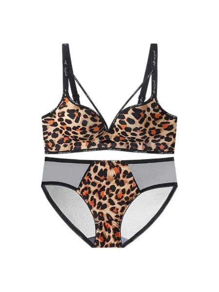 YUQI Sexy Leopard Print Lingerie Set for Petite Women Push Up Bra Minimizer for Large Bust Thin Straps Letter Design S-XLAB Size Z260519