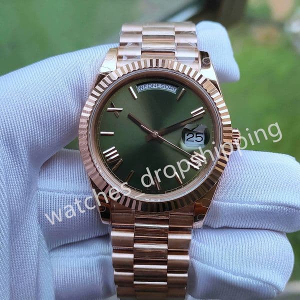 BP Factory Mens Watches Brown Champagne Rome Dial Men Automatic Movement Watch Double Calendar Rose Gold Steel bracelet Sapphire bpf Men Wristwatches