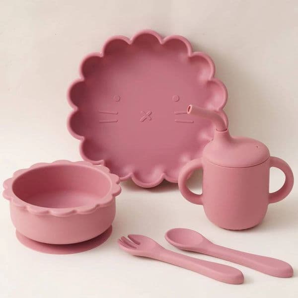 Color Kids BPA Free Silicone Baby Set 4Pcs Cartoon Shape Sucker Diishes Plate Suction Bowl Feeding Spoon Fork Sippy Cup ddmythur