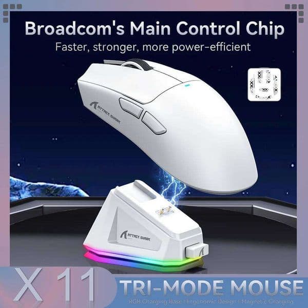 Attack Shark X11 Wireless Mouse,BT/2.4G/wired Tri-Mode ,PAW3311 RGB Magnetic charging dock Gaming Mouse 26Y0519