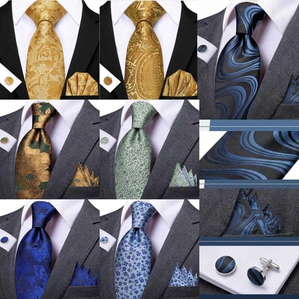 Mens Tie Set with Pocket Square Colorful Striped Business Collection for Formal Suit Accessories L260519