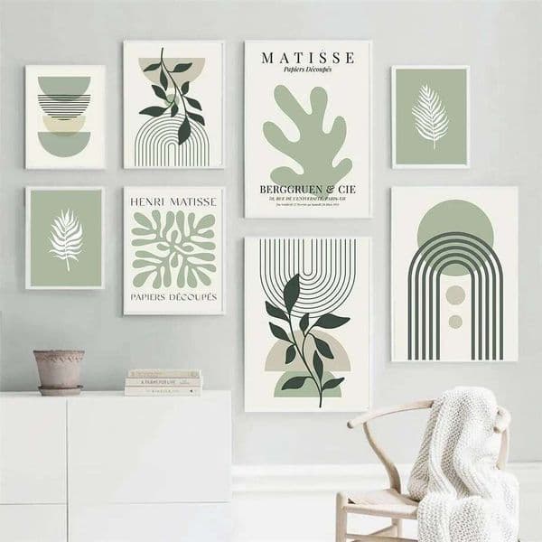 Sage Green Leaf Geometry Line Canvas Painting Matisse Abstract Boho Art Poster And Prints For Living Room Home Wall Decor 26L0519