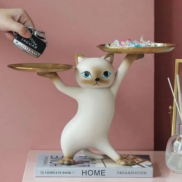 Luxury Designer Decor Creative Cat Desktop Candy Storage Tray Container Resin Figurines Interior Entrance gift set Key Home Office Table Decor Accessorie Decora 20