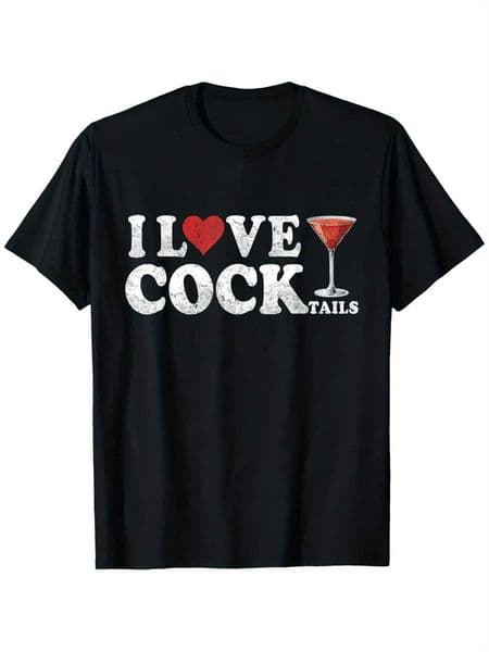Womens Funny I Love Cocktails Pattern T-shirt Humorous Drinking Joke Design Printed Casual Short Sleeved T-shirt Clothing C260519