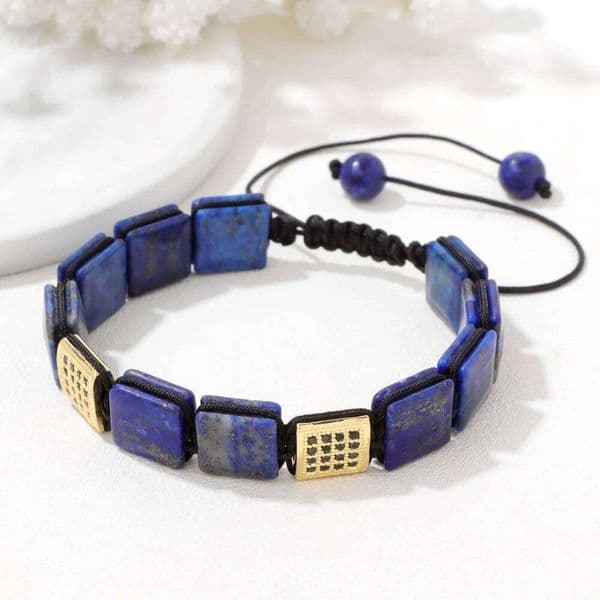Handmade Natural Stone Lapis Lazuli Bracelet for Women Men Square Tiger Eye Agates Beads Charm Bracelets Fashion Jewelry Gift 45ed3