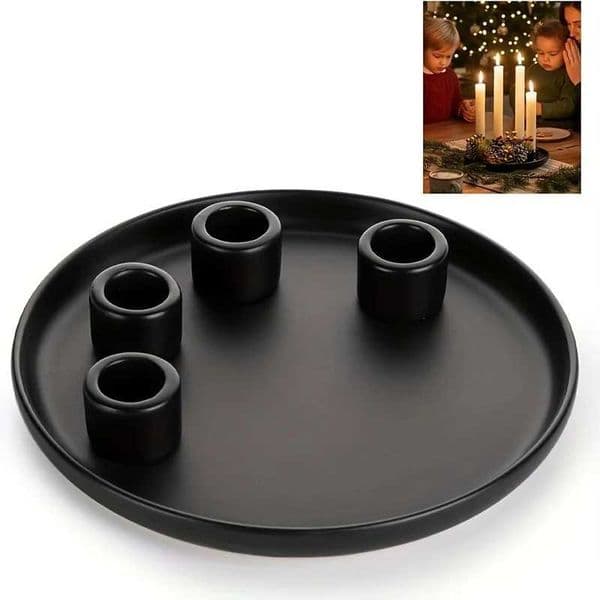 Black Ceramic Advent Wreath Candlestick With 4 Candle Cups For Advent Wreaths Decor Christmas Festival Decorative Candlesticks L260519