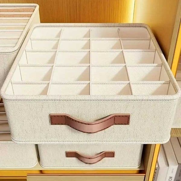 1/2 Pcs Beige Foldable Stackable Fabric Storage Bin Socks Underwear Bras Accessories Closet Organizers Storage C260518