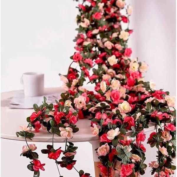 Pink Flower Garland Artificial Rose Vines with Leaves for Flower Wall Backdrop Arch Wedding Birthday Garden Tea Party Decoration C260519