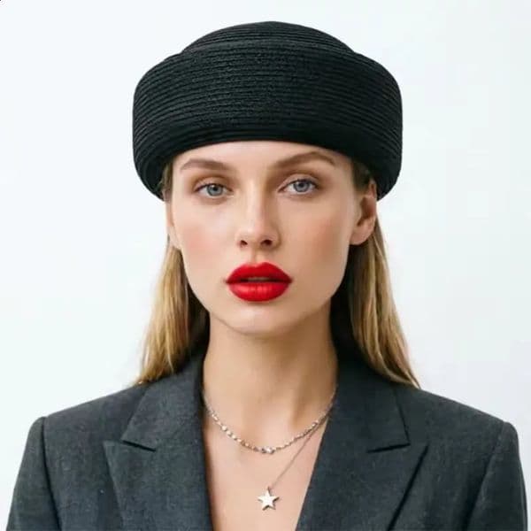black Pillbox Hat straw beret women hat Minimalist Straw Beanie Fascinator Womens Summer Brimless Cap 260518
