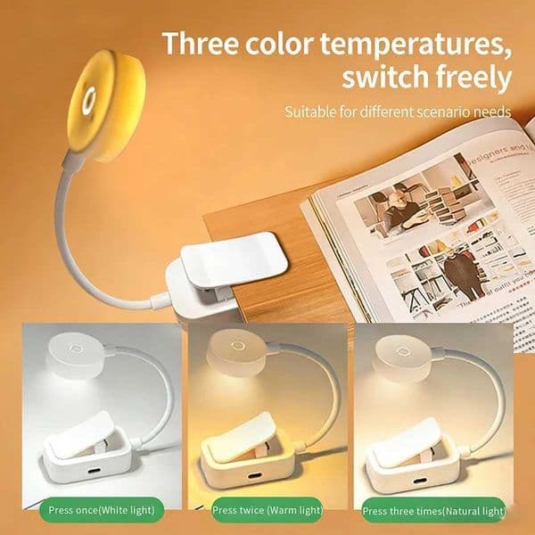 USB Rechargeable LED Clip Book Lamp 3 Color Eye Protection Portable Reading Light Bedside Night Lamp for Student Office Desk M260519