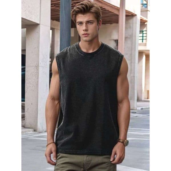 Summer Men's Washed Cotton Tank Tops Muscle Gym Sleeveless Workout T Shirts Running Beach Loose Cutoff Tees 26Y0519