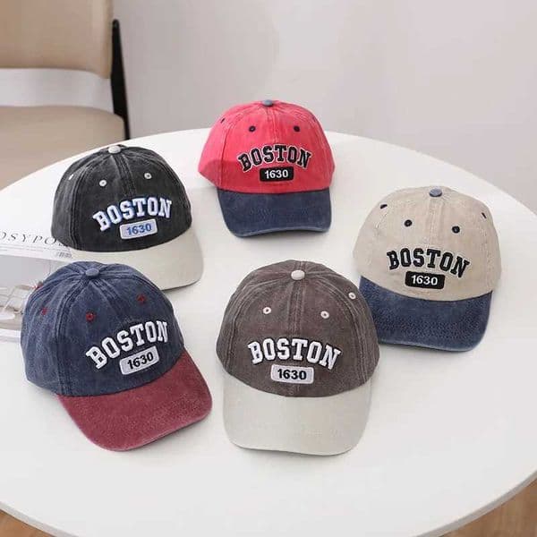 BOSTON Vintage Patchwork Kids Baseball Caps Spring Autumn Boy Girl Outdoor Travel Sunscreen Peaked Hats Adjustable Children Hats L260519F69T