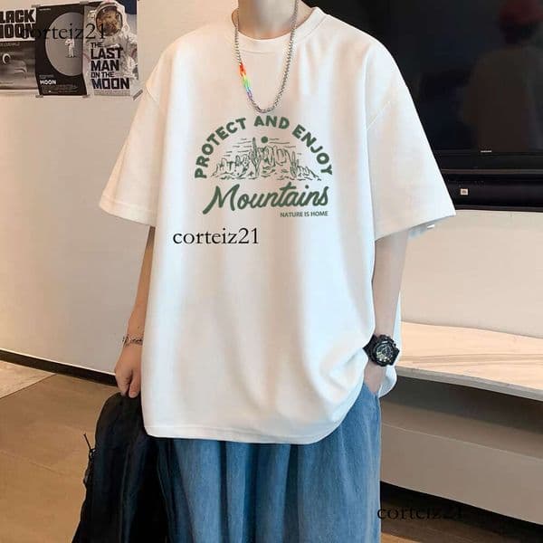 Trendy Outfit Heavyweight Pure Cotton Short Sleeve T-Shirt Men's Trendy Brand Printed Men's Top Casual Versatile Base Shirt Tee 233