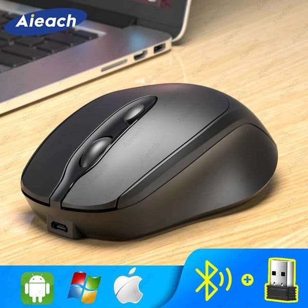 Aieach Rechargeable Wireless BT Silent WIRELESS COMPUT MOUS USB Ergonomic Gamer Mouse For Computer Laptop Macbook 26Y0519