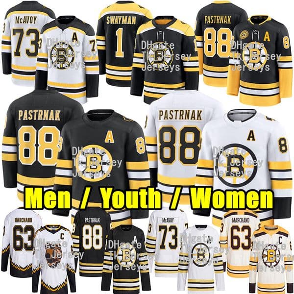 Bruin jersey David Pastrnak Morgan Geekie Charlie McAvoy Fraser Minten James Hagens Jeremy Swayman Hampus Lindholm Orr Gilmore Nikita Zadorov Boston hockey jersey