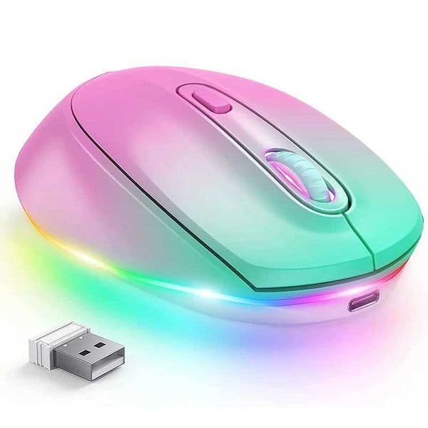 BOW Rechargeable Wireless Mouse Portable 24G Wireless Mouse LED Rainbow Lights Quiet Click Mice for Laptop Computer Z260519