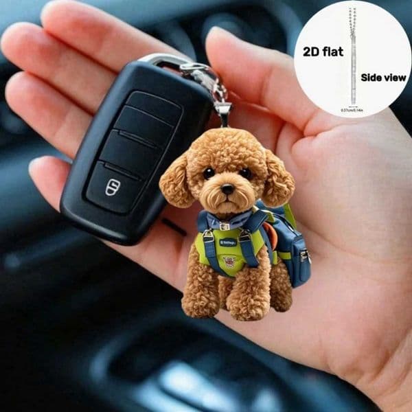 Cute 2D Teddy Dog Pendant with Schoolbag Flat Acrylic Keychain Puppy Hanging Ornament for Car Bag Festive Party Gift Decoration L260518A39B