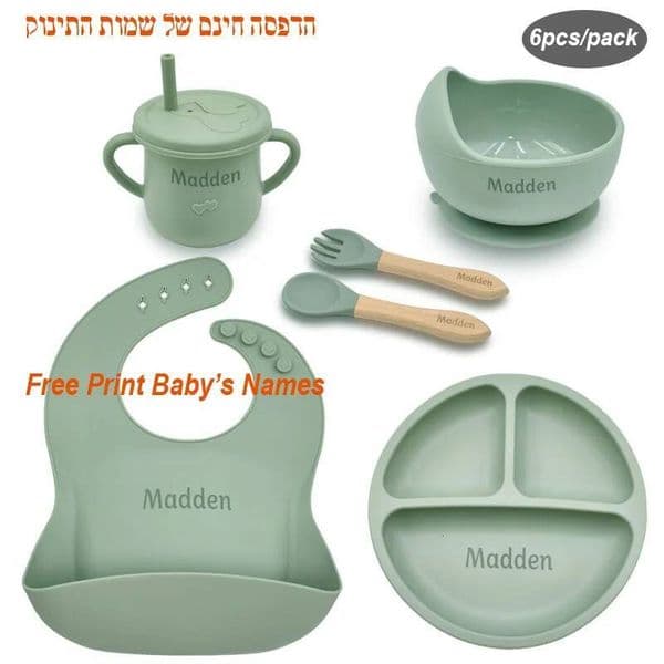 6PCS Feeding Set For Baby Personalized Name Logo Plate Bowl Customized Newborn Gift Silicone Straw Cup BPA Free ddmythur