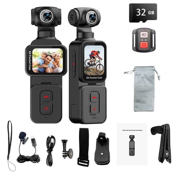 5K Ultra Clear Handheld Camera 270Rotating Lens Face Recognition Automatic Follow Shot for Sports Travel Vlog Recorder 26W0519
