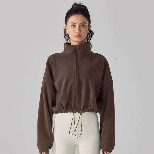 New Autumn Winter Clothes Warm High Waist Casual Sports Yoga Coat Fleece Fitness Short Jacket Slim Lady Zip Up Sweatshirt Women 26W0519