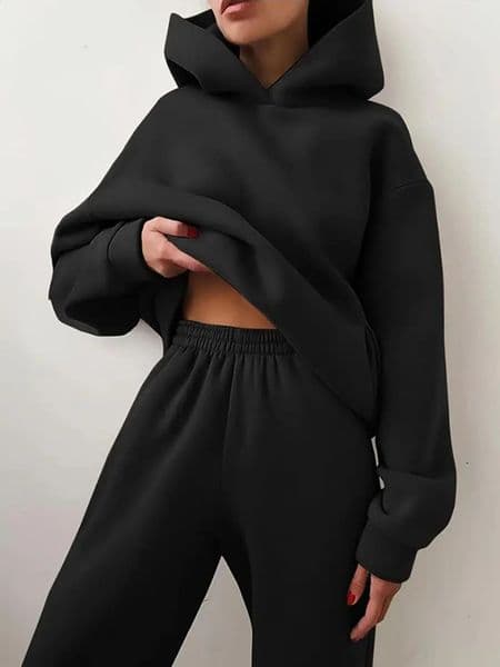 Womens Tracksuit Casual Solid Long Sleeve Hooded Sport Suits Autumn Warm Hoodie Sweatshirts and Long Pant Fleece Two Piece Sets 260519