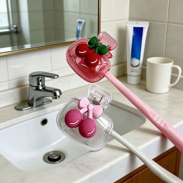 Cute Cherry Toothbrush Holder Cherry Pattern Protects Toothbrush Head Features Dual Holes for Drainage and Ventilation 260518