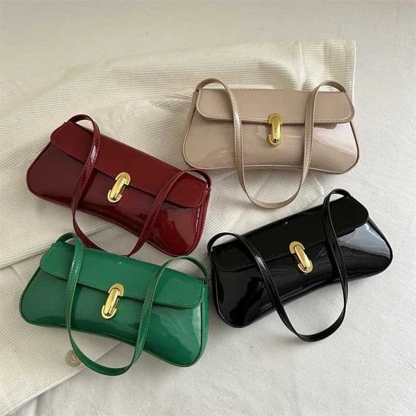 Stylish Wine Red Patent Leather Women Underarm Bag Sleek Sling Purse with Gold Turn Lock Womens Daily Handbags Shoulder Bags H260519