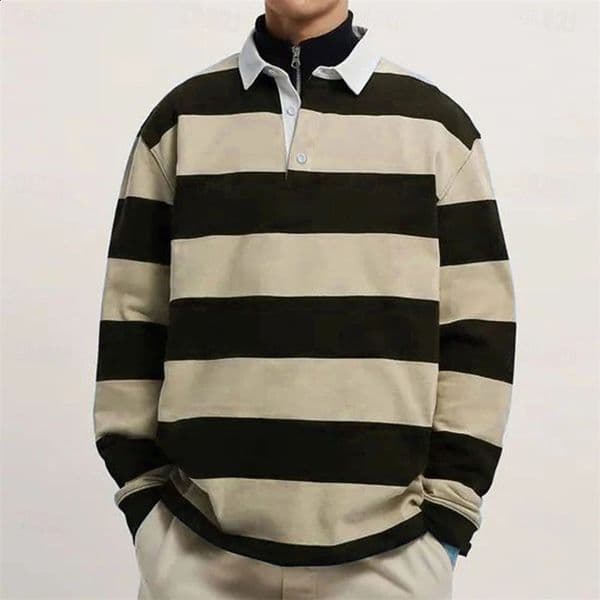 Simple Fashion Striped Polo Shirts For Men Casual Autumn Long Sleeve 3D Printed Golf Polo Shirt Loose Comfortable Lapel Tops 260518