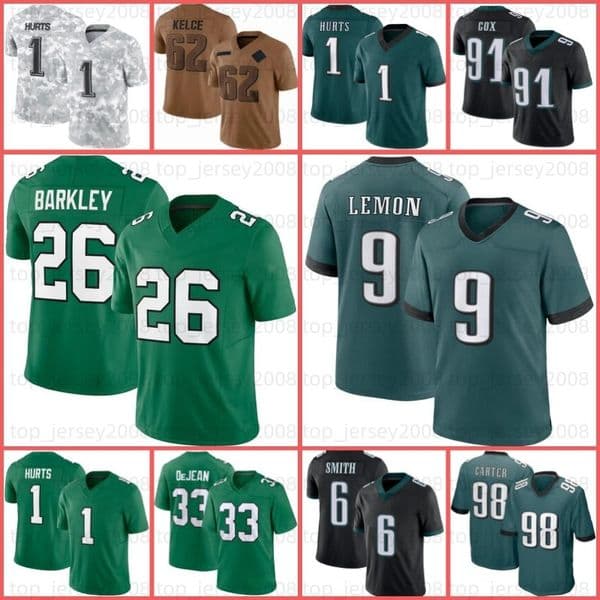 26 Saquon Barkley Jalen Hurts Football Jersey Makai Lemon DeVonta Smith Mailata Jason Kelce Carter Goedert Zack Baun Nolan Brian Dawkins Cooper DeJean Mitchell