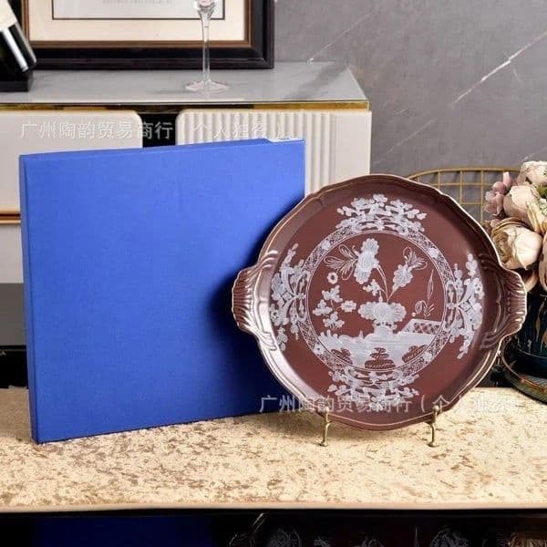 New Chinese Style Retro Ceramic Plate, Shallow Appetizer Dinner Fish Plate, Large High-End Household Tableware Tray