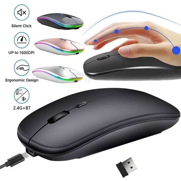 2025New Rechargeable Wireless Mouse Bluetooth-compatible 2.4GHz Dual Modes Computer Mice with Nano Receiver for PC Laptop W260519