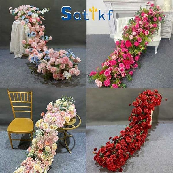 2M/1m/50cm White pink Rose Sofa Table Runner Flower Row Wedding Backdrop Arch Decor Floral Arrangement Party Prop Window Display C260519