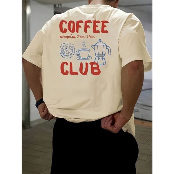 Men Coffee Club Leisure T-Shirt Graphic Print Daily Commuter Sports Oversize Casual Short Sleeved Unseix Oversize T-shirt Top 260519