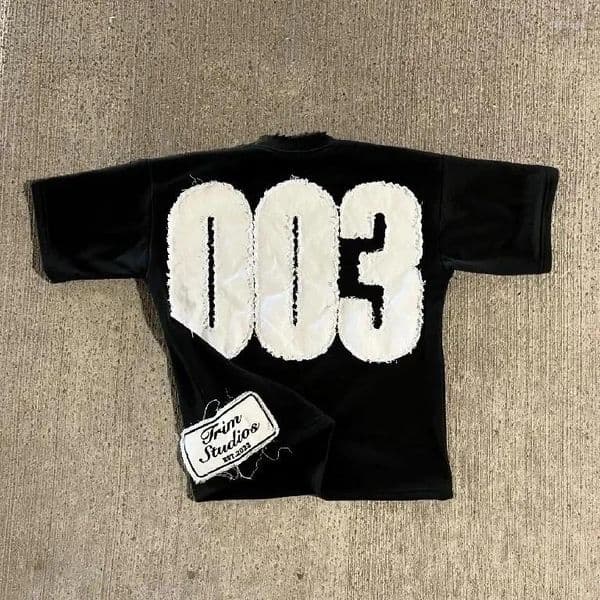 Men's T Shirts Streetwear Black Shirt Men Women Harajuku Hip Hop Number 003 Graphic Patch Oversized Goth Cotton Short Sleeve Tops