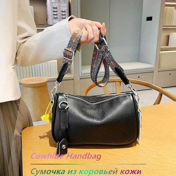Luxury Solid Leather Shoulder Crossbody Bag For Women Fashion Handbag Ladies Wide Fabric Strap Messenger SacT260519