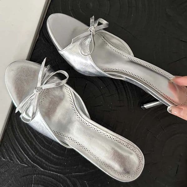 Eilyken Arrivals Summer Pink Butterfly-knot Woman Slippers Elegance Stripper Thin Low Heels Ladies Mules Slides Shoes 260519