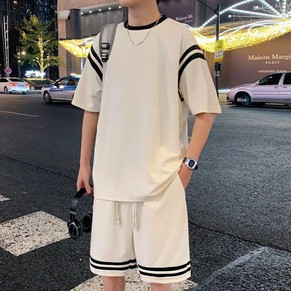 Ice Silk Loose Svel Baskeall T-irt Set for Men Summer Sports ort Pants Youth Casual Wear Polyester Fiber Five-Qua 260515