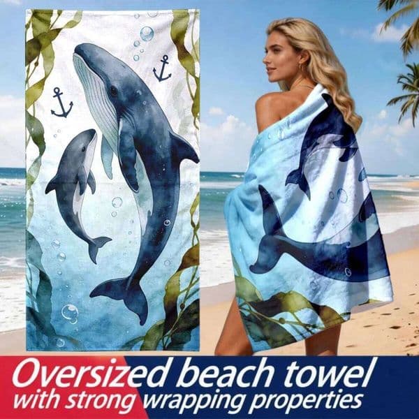 Whale Underwater Theme polyester microfiber towel is highly absorbent, suitable for swimming and beach outings 26Y0519