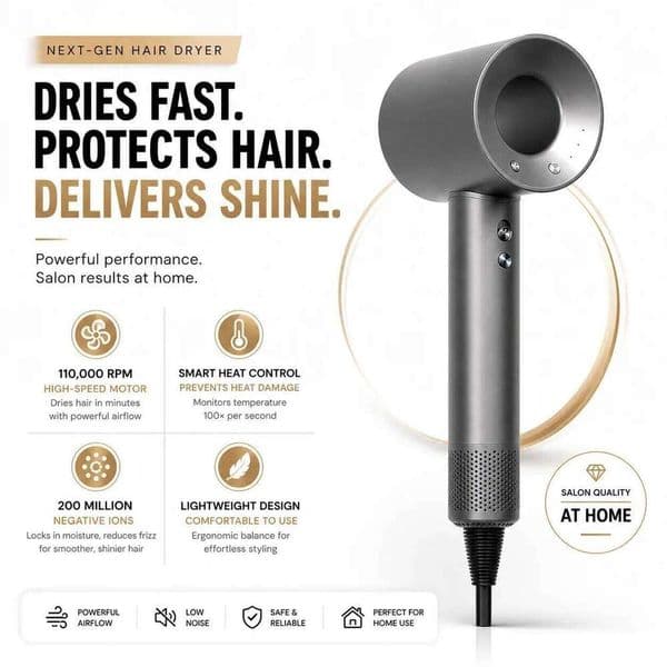 2026 Upgraded High-Speed Bladeless Hair New Generation Negative Ion High Power Silent Blow Dryer | Quick Dry & Portable 26L0519