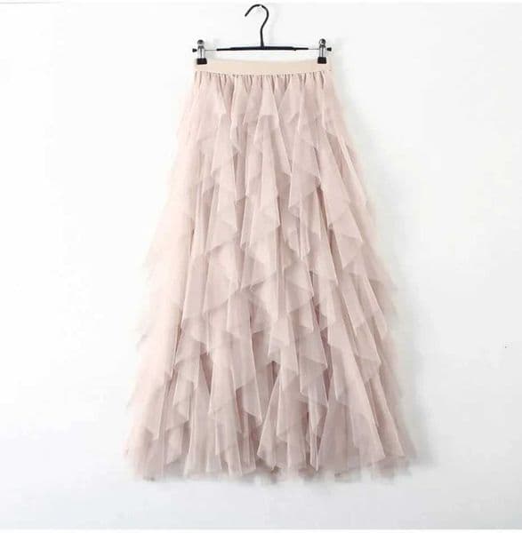 Womens Elastic High Waist Tulle Mesh Irregular Tutu Skirt gauze skirt spring and summer new pleated A-line skirt in the long hi L260518