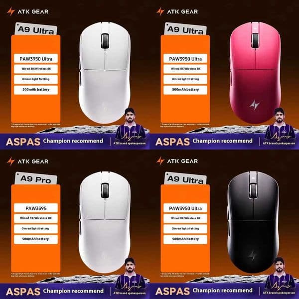 ATK Dragonfly A9 Series Wireless Mouse Tri Mode PAW3950 Nordic52840 8K 53g Lightweight Custom Laptop Gamer PC Gaming Mouse Z260519W6LH