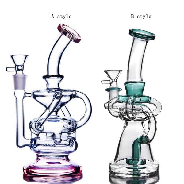 Percolator glass water bongs Hookahs beaker glass bong Recycler function Smoking water pipe oil Bubbler with 14mm
